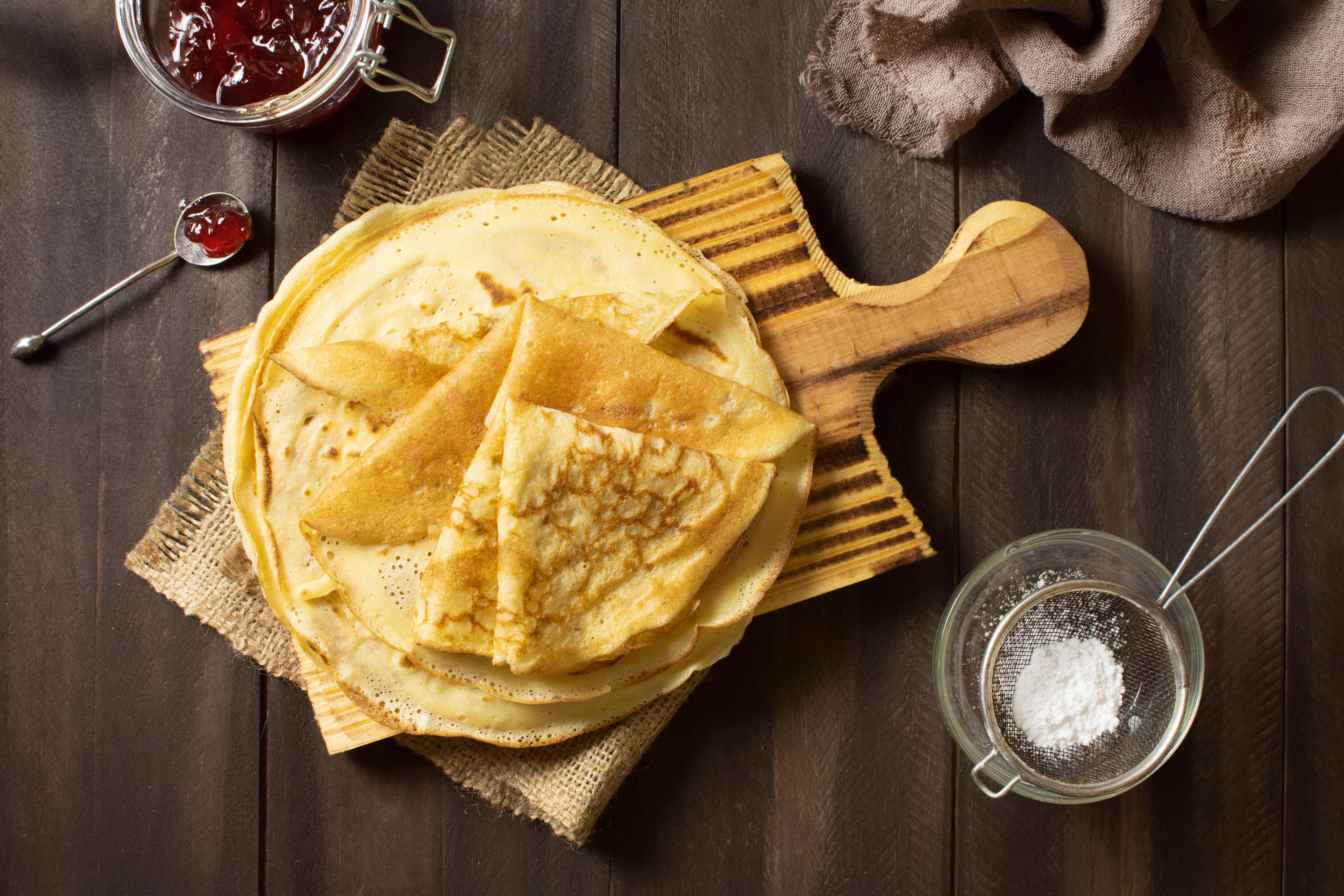Crepes on a wooden table